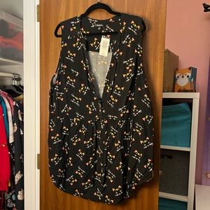 Torrid Emma Moon Cat Button down sleeveless shirt, size 1X, NWT